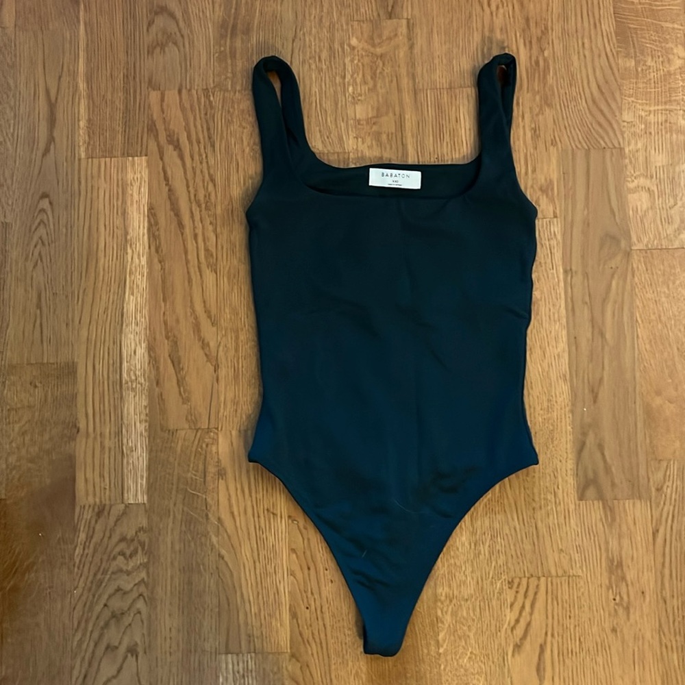 Aritzia dark green thong bodysuit